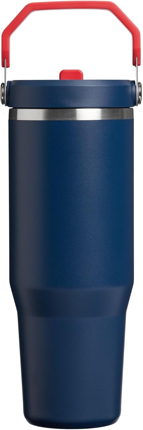 image:imageSTANLEY IceFlow 20 Flip Straw Tumbler 20 oz Pomelo Easy Carry Handle Twist On Lid and Flip Up Straw Leak Resistant Water Bottle Insulated Stainless Steel BPAFreeTeam Navy Red