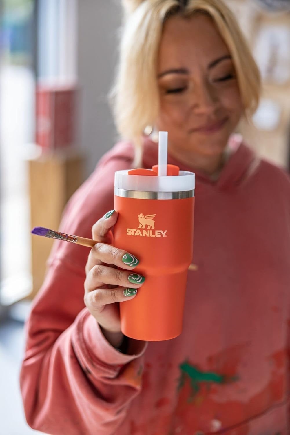 image:imageSTANLEY Quencher H20 Flow State Tumbler 20 oz Tigerlily Straw and 3Position Lid Cup Holder Compatible for Travel Insulated Stainless Steel Cup BPAFree