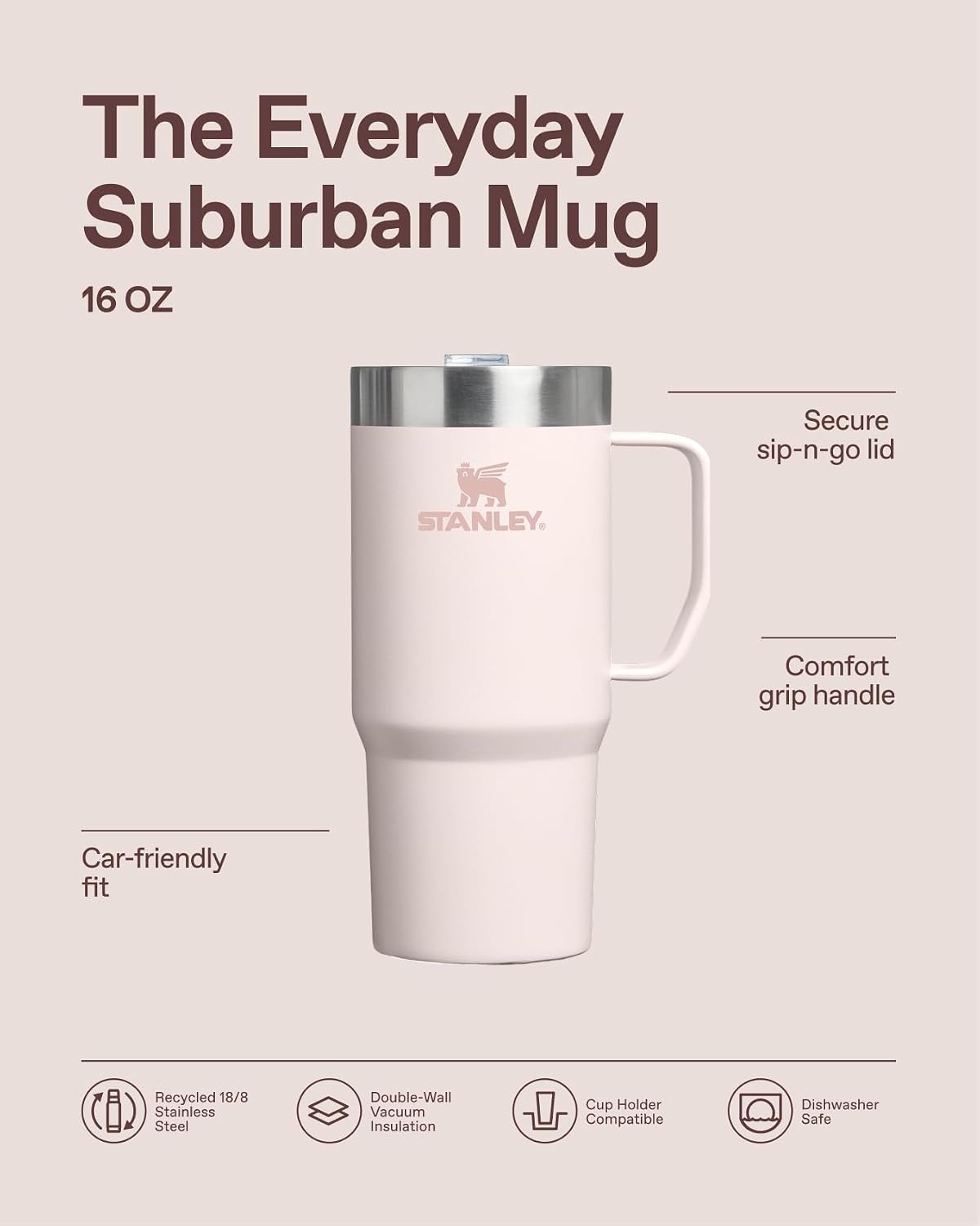 image:imageSTANLEY The Everyday Suburban Mug 24 oz Drink Through Lid Cup for Coffee Tea and Drinks Insulated Stainless Steel Coffee Mug BPAFree FrostFrost