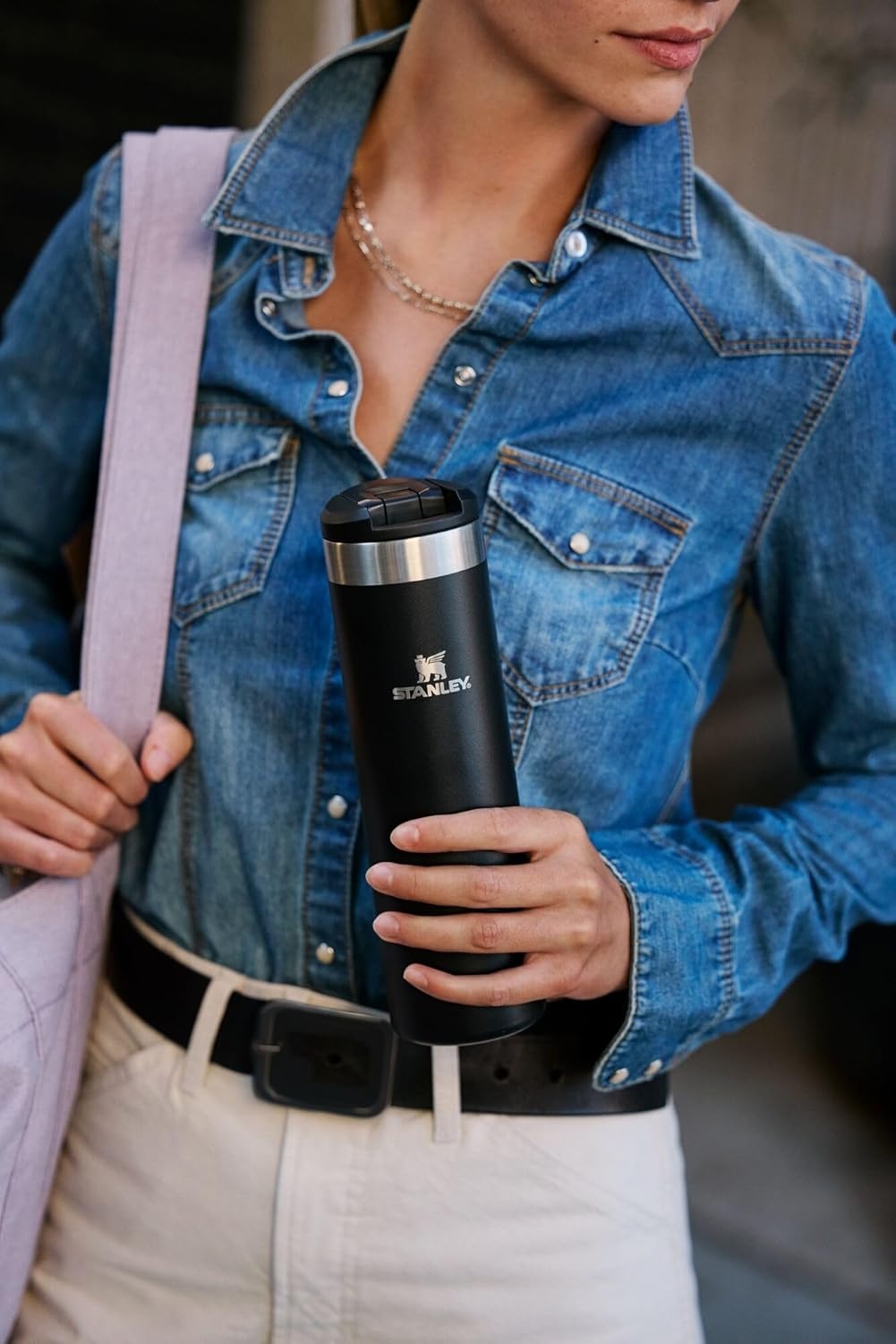 image:imageStanley AeroLight Transit Bottle 20 oz Locking Drink Through Lid Leak Resistant Water Bottle or Coffee Travel Mug Lightweight Insulated Stainless Steel BPAFree LilacBlue Sky