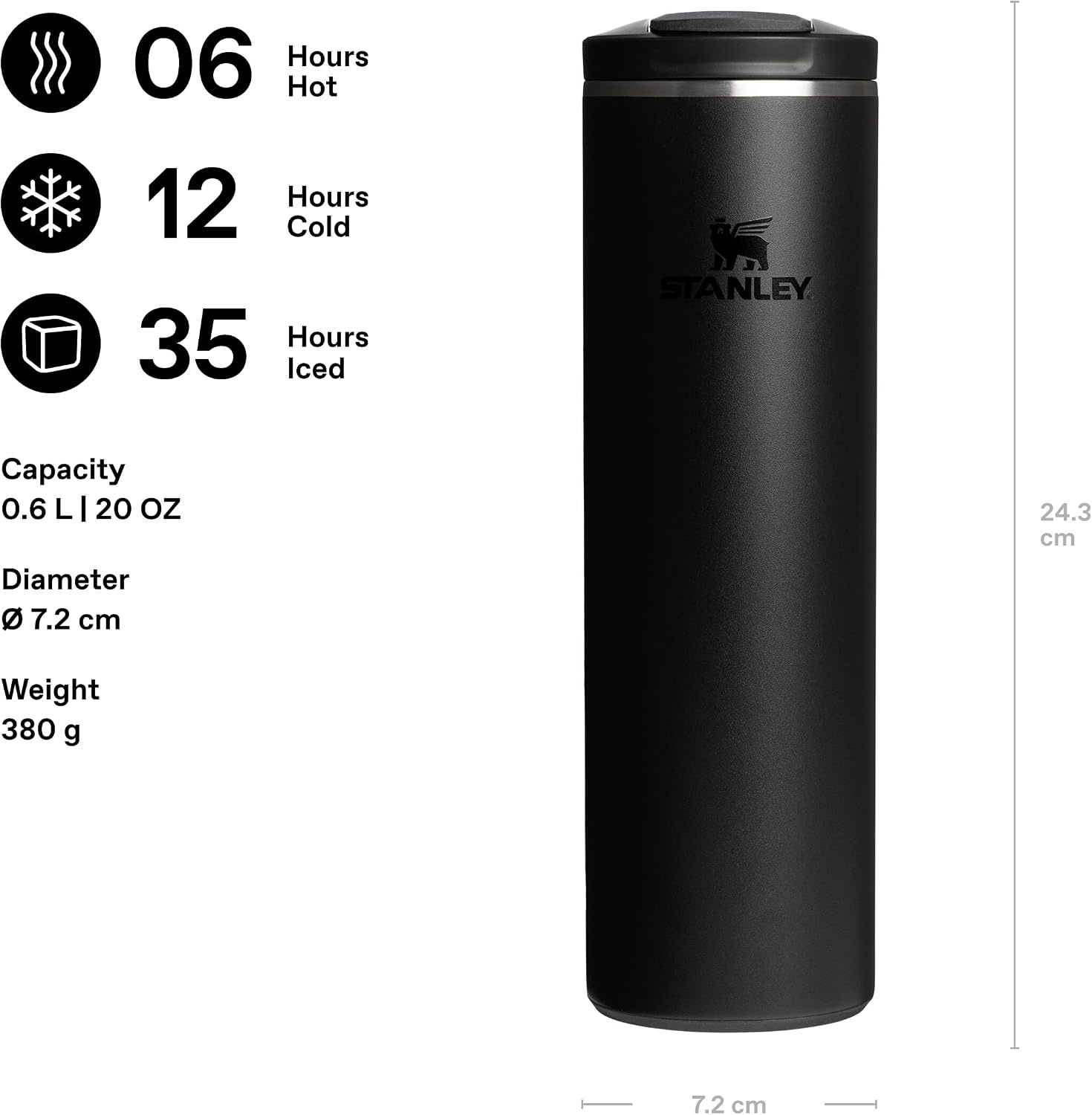 image:imageStanley AeroLight Transit Bottle 20 oz Locking Drink Through Lid Leak Resistant Water Bottle or Coffee Travel Mug Lightweight Insulated Stainless Steel BPAFree LilacBlack