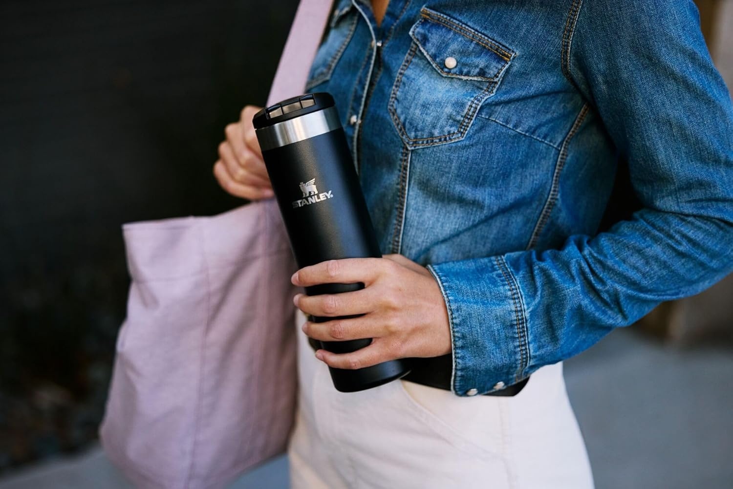 image:imageStanley AeroLight Transit Bottle 20 oz Locking Drink Through Lid Leak Resistant Water Bottle or Coffee Travel Mug Lightweight Insulated Stainless Steel BPAFree LilacBlack 20