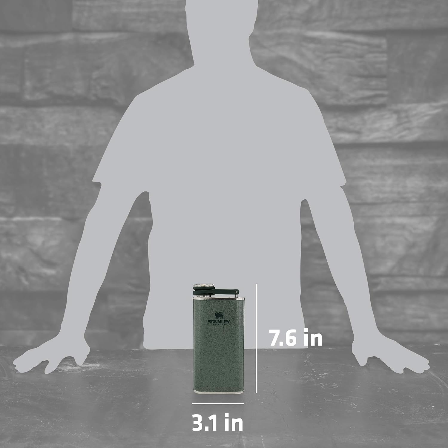 image:imageStanley Classic Easy Fill Wide Mouth Flask 8 oz Leakproof Hip Flask Hinge Connected Never Lose Cap Insulated Stainless Steel Liquor Container BPAFree Hammertone Green8 oz