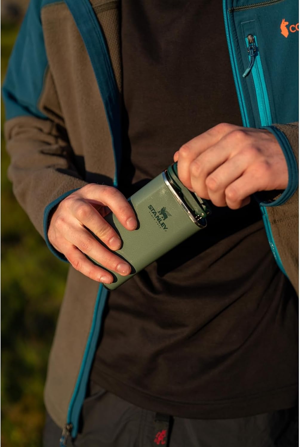 image:imageStanley Classic Easy Fill Wide Mouth Flask 8 oz Leakproof Hip Flask Hinge Connected Never Lose Cap Insulated Stainless Steel Liquor Container BPAFree Dried Pine