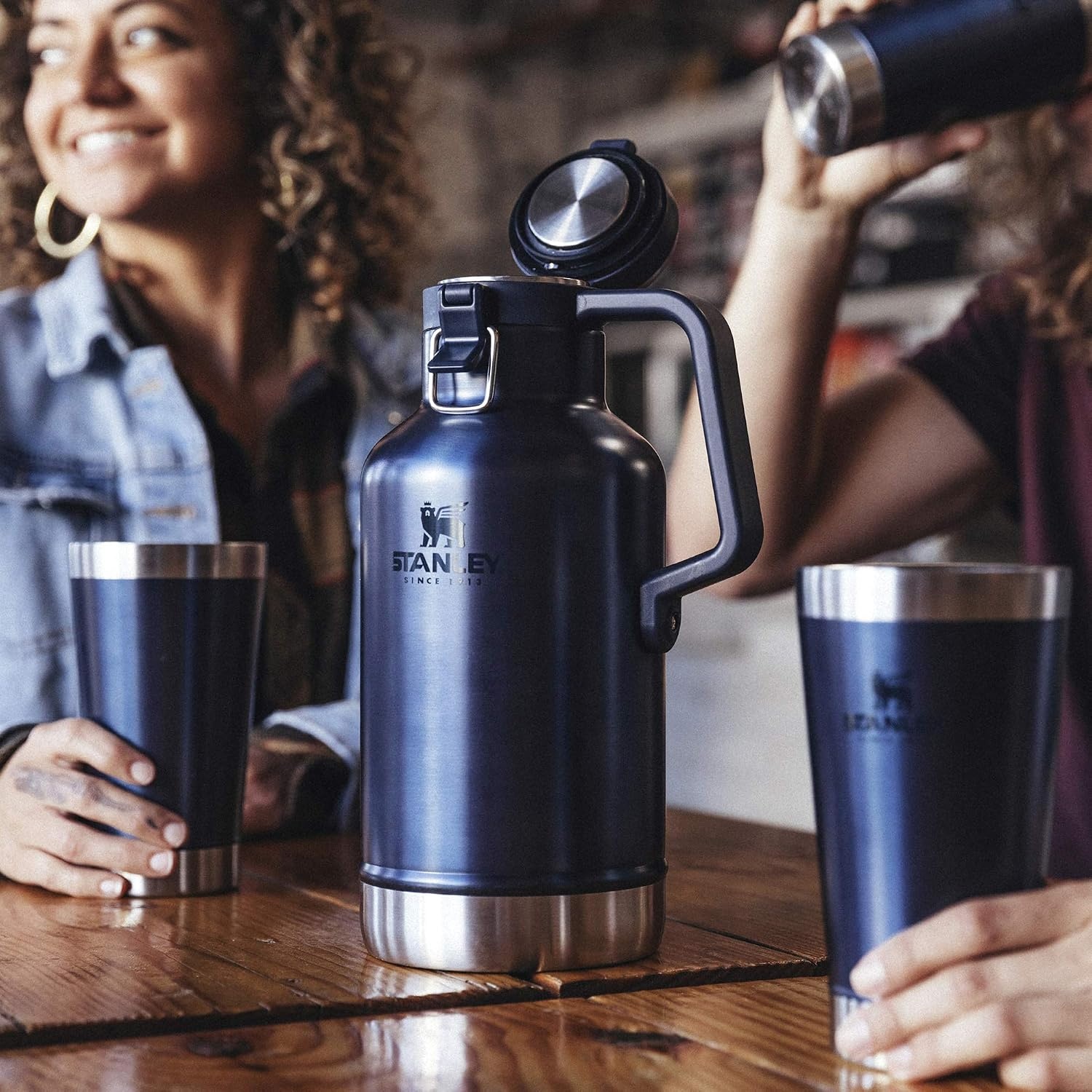 image:imageStanley Classic EasyPour Growler 64 oz Keeps Beer Cold or Coffee Hot Leakproof Steel Lined Lid and Easy to Carry Handle Insulated Stainless Steel BPAFree GreenNightfall