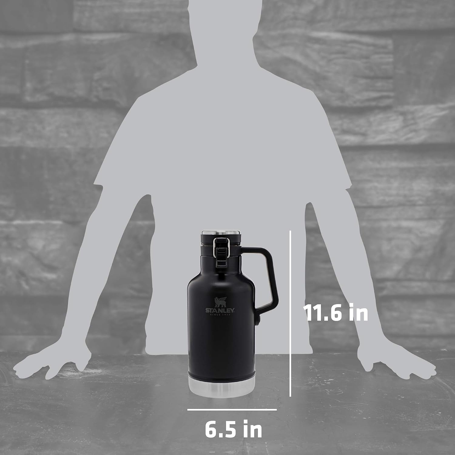 image:imageStanley Classic EasyPour Growler 64 oz Keeps Beer Cold or Coffee Hot Leakproof Steel Lined Lid and Easy to Carry Handle Insulated Stainless Steel BPAFree GreenMatte Black