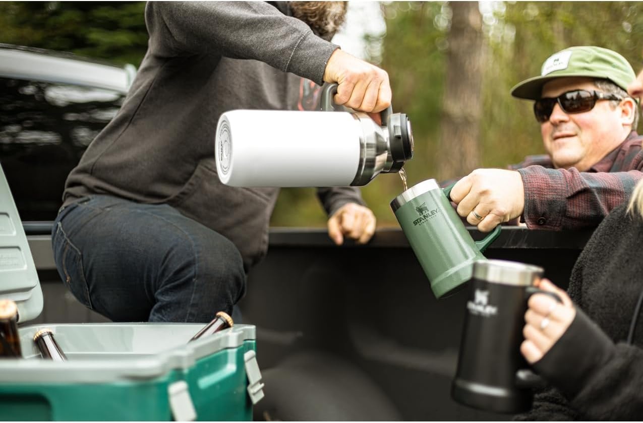 image:imageStanley Classic EasyPour Growler 64 oz Keeps Beer Cold or Coffee Hot Leakproof Steel Lined Lid and Easy to Carry Handle Insulated Stainless Steel BPAFree GreenCharcoal Glow