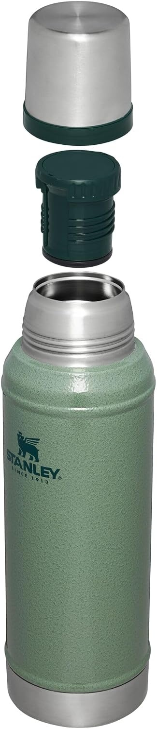 image:imageStanley Classic Legendary Vacuum Bottle 10 qt Wide Mouth with Leakproof Cup Lid Keep Drinks Hot or Cold Packable for Travel Insulated Stainless Steel Thermos BPAFree Hammertone GreenHammertone Green