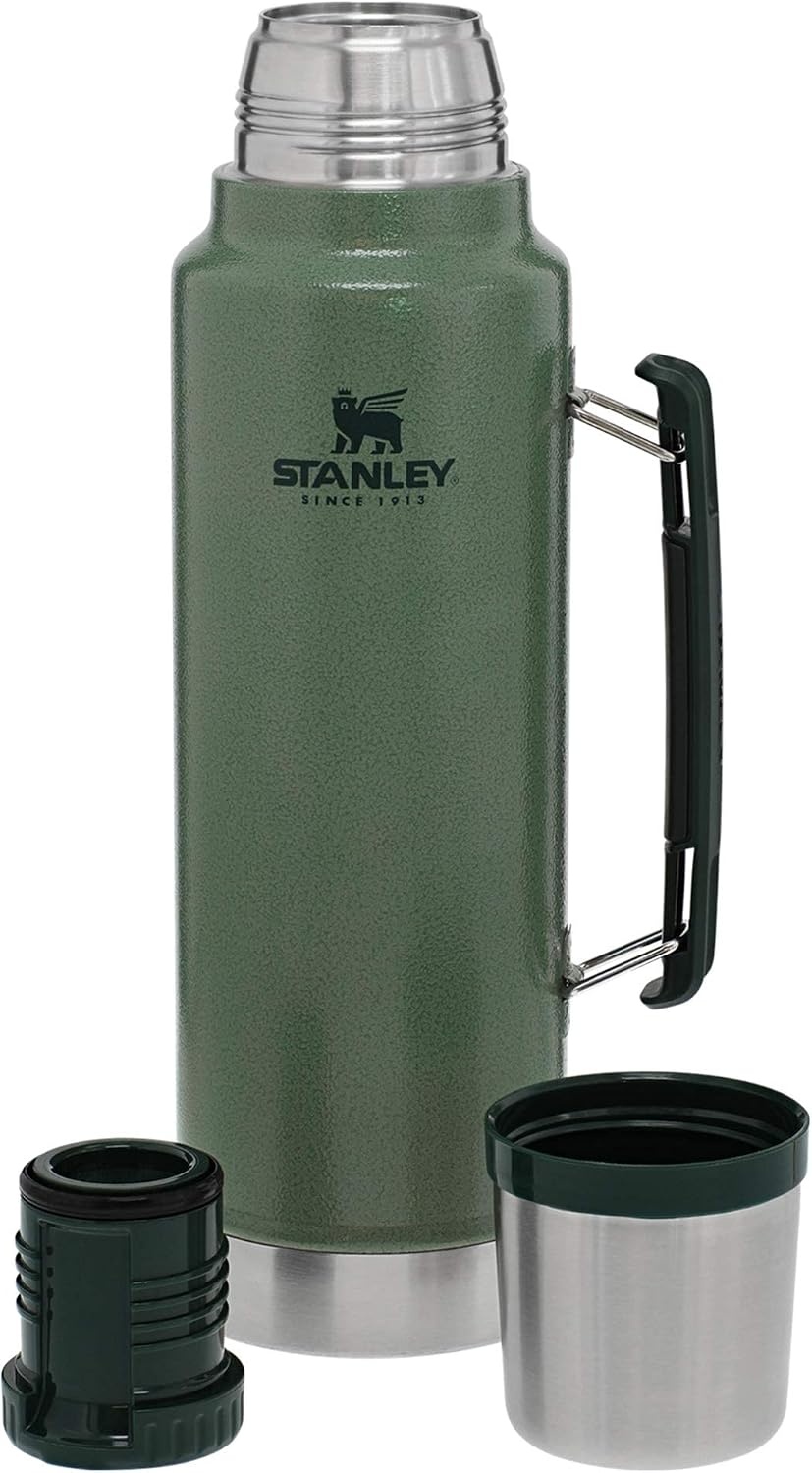 image:imageStanley Classic Legendary Vacuum Bottle 15 qt Wide Mouth with Leakproof Cup Lid Keep Drinks Hot or Cold Packable for Travel Insulated Stainless Steel Thermos BPAFree Hammertone Green