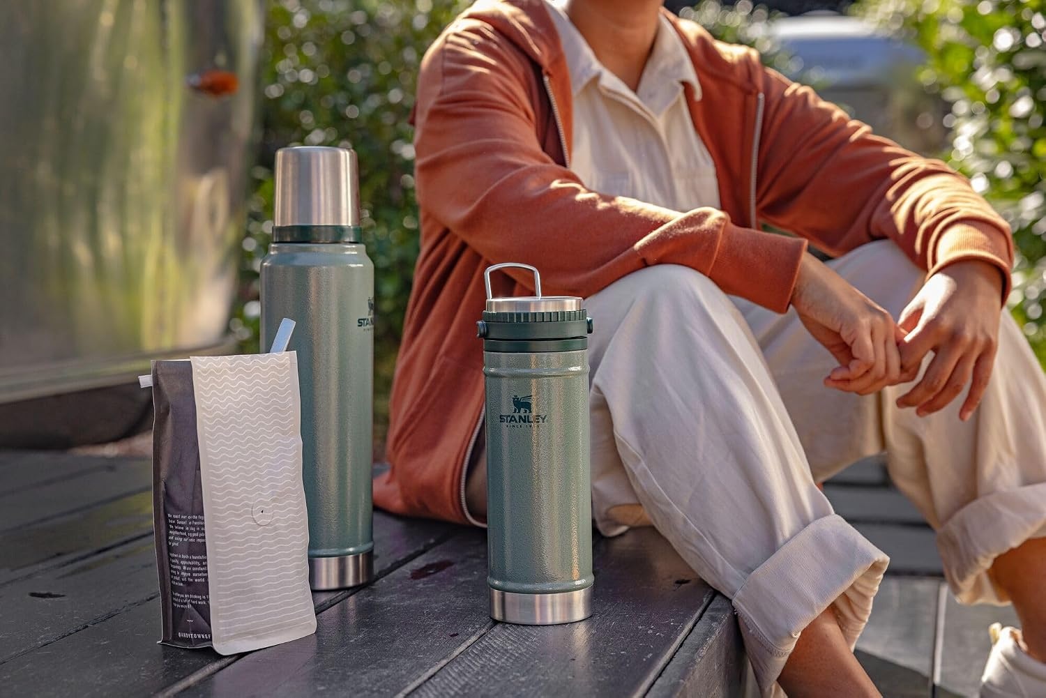 image:imageStanley Classic Legendary Vacuum Bottle 15 qt Wide Mouth with Leakproof Cup Lid Keep Drinks Hot or Cold Packable for Travel Insulated Stainless Steel Thermos BPAFree Hammertone Green