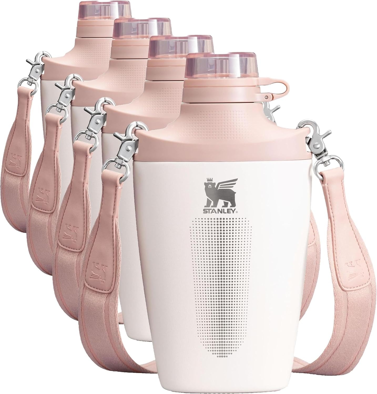 image:imageStanley Cross Bottle 23 oz Travel Water Bottle with Jacquard Strap Leakproof Tritan Lid with Removable Straw Insulated Stainless Steel BPAFree Dried PineRose Quartz