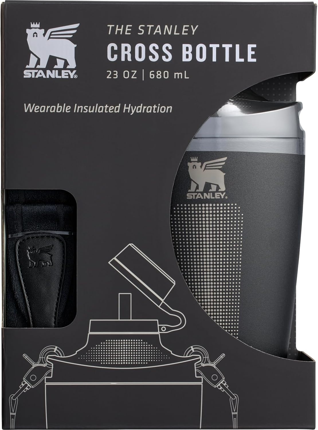 image:imageStanley Cross Bottle 23 oz Travel Water Bottle with Jacquard Strap Leakproof Tritan Lid with Removable Straw Insulated Stainless Steel BPAFree Dried PineBlack