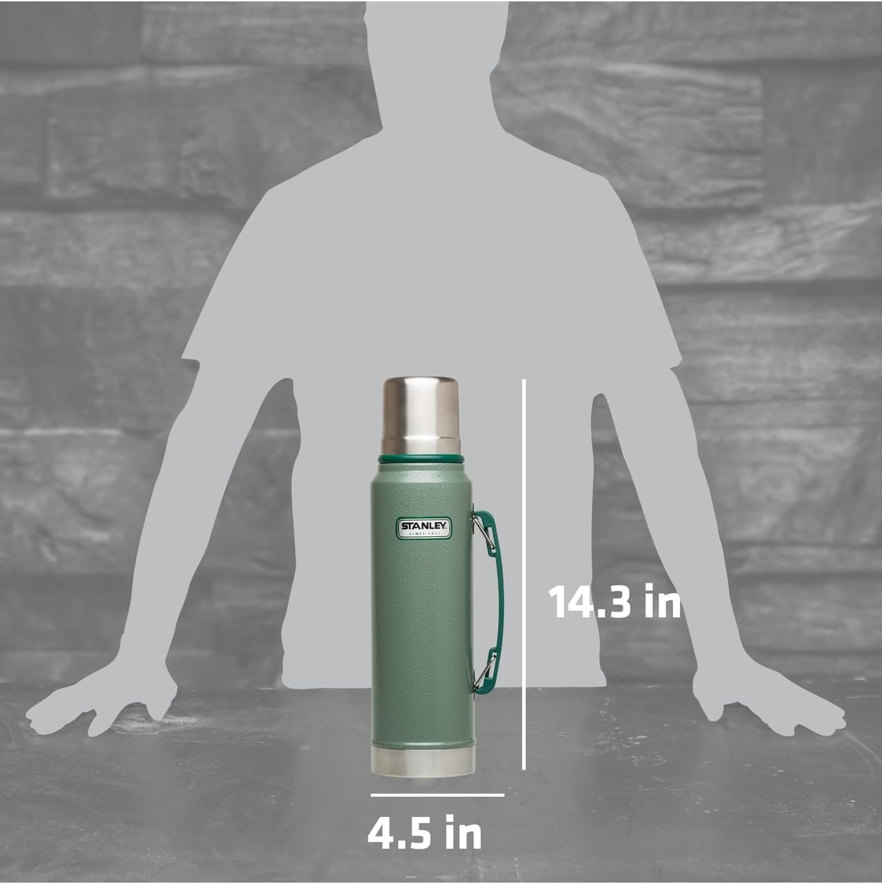 image:imageStanley Heritage Classic Vacuum Bottle with Handle 20 qt Wide Mouth with Leakproof Cup Lid Keep Drinks Hot or Cold for Travel Insulated Stainless Steel Thermal Bottle Hammertone GreenHammertone Green