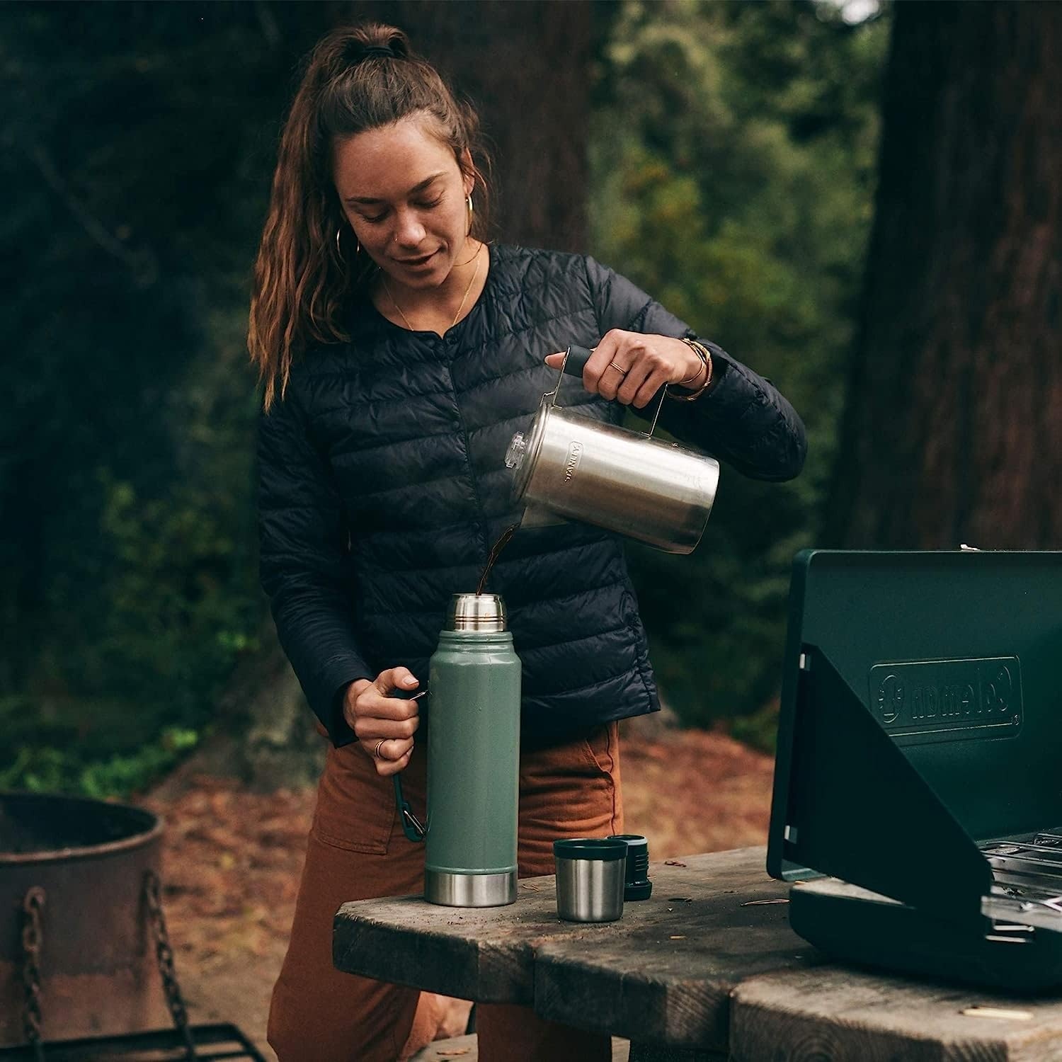 image:imageStanley Heritage Classic Vacuum Bottle with Handle 20 qt Wide Mouth with Leakproof Cup Lid Keep Drinks Hot or Cold for Travel Insulated Stainless Steel Thermal Bottle Hammertone GreenHammertone Green
