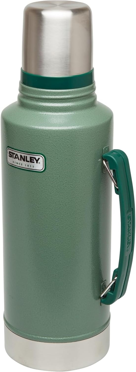 image:imageStanley Heritage Classic Vacuum Bottle with Handle 20 qt Wide Mouth with Leakproof Cup Lid Keep Drinks Hot or Cold for Travel Insulated Stainless Steel Thermal Bottle Hammertone GreenHammertone Green