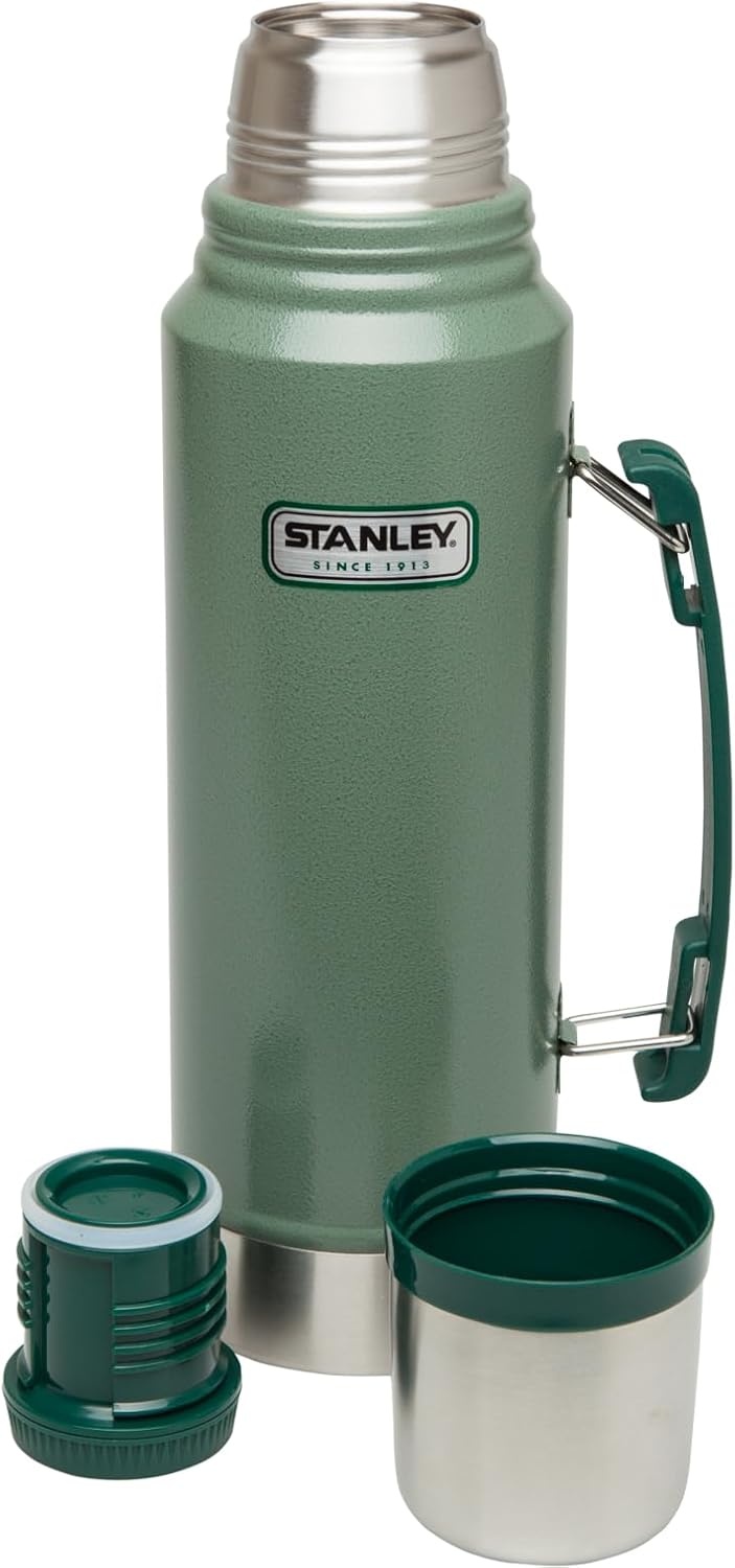 image:imageStanley Heritage Classic Vacuum Bottle with Handle 20 qt Wide Mouth with Leakproof Cup Lid Keep Drinks Hot or Cold for Travel Insulated Stainless Steel Thermal Bottle Hammertone GreenHammertone Green