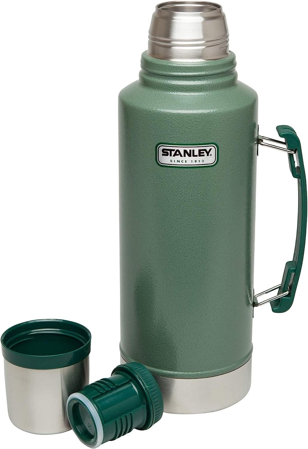 image:imageStanley Heritage Classic Vacuum Bottle with Handle 20 qt Wide Mouth with Leakproof Cup Lid Keep Drinks Hot or Cold for Travel Insulated Stainless Steel Thermal Bottle Hammertone GreenHammertone Green