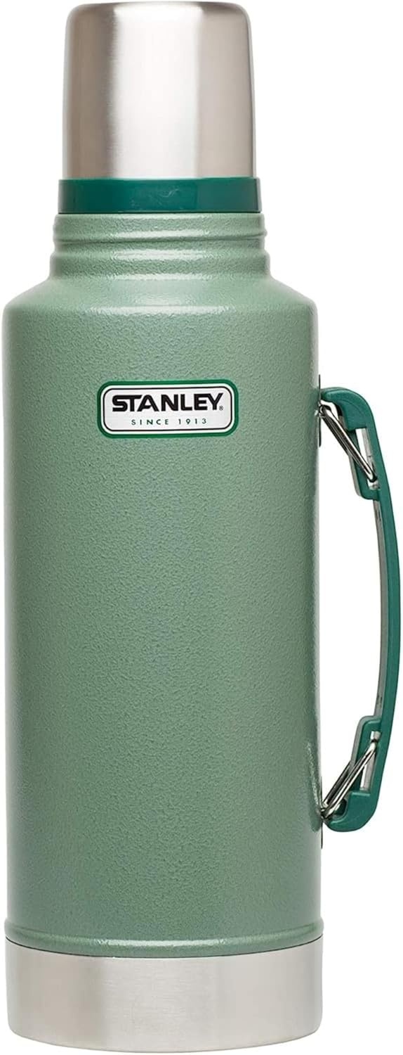 image:imageStanley Heritage Classic Vacuum Bottle with Handle 20 qt Wide Mouth with Leakproof Cup Lid Keep Drinks Hot or Cold for Travel Insulated Stainless Steel Thermal Bottle Hammertone GreenHammertone Green