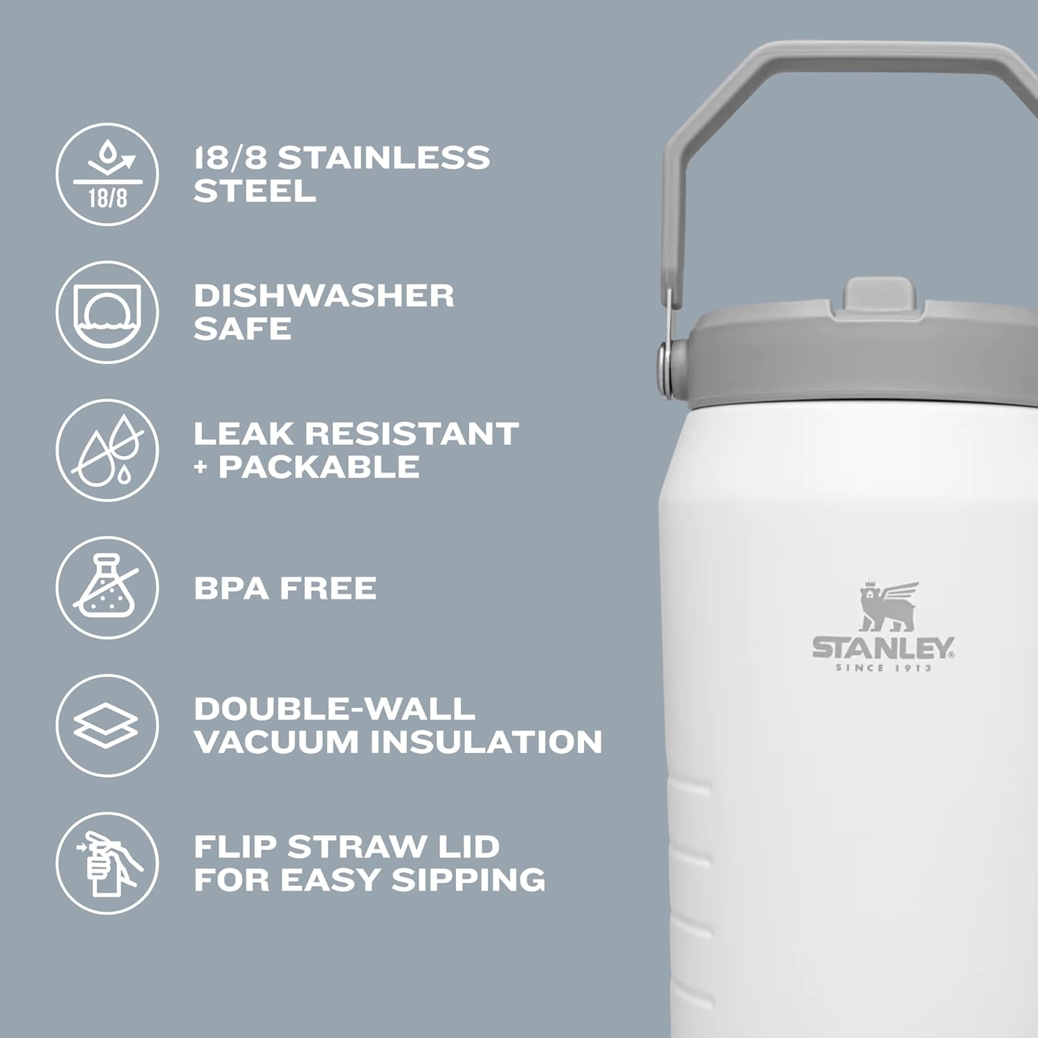 image:imageStanley IceFlow 20 Flip Straw Jug with Handle 64 oz Twist On Lid and Flip Up Straw Leakproof for Travel and Sports Insulated Stainless Steel BPAFree Dried PineRose Quartz