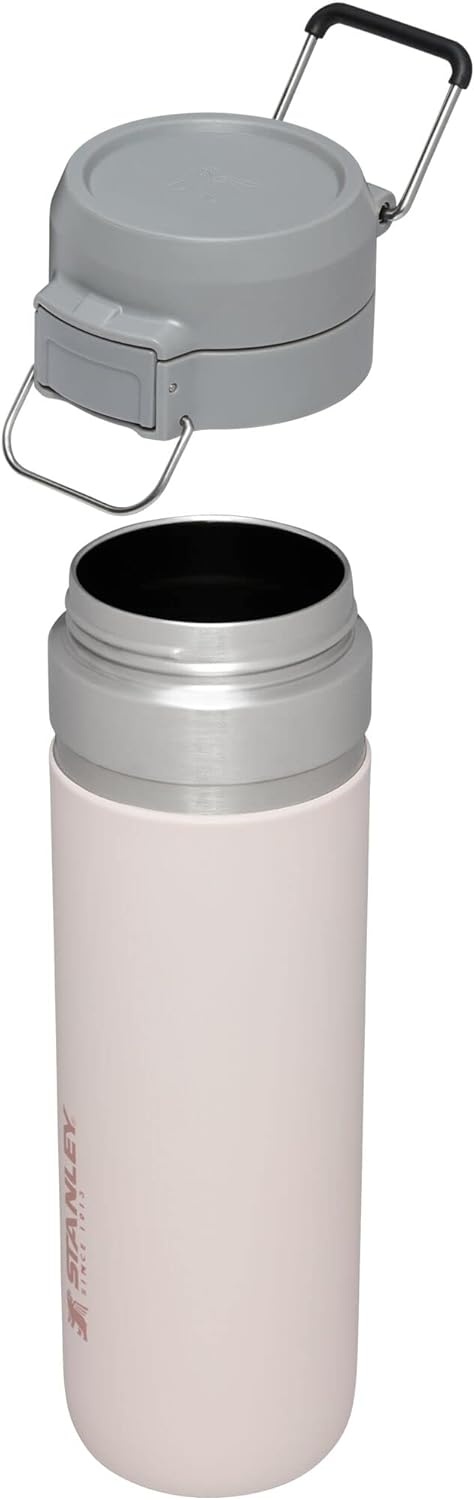 image:imageStanley Quick Flip GO Water Bottle 24 oz Push Button Lid Leakproof and Packable for Travel and Sports Insulated Stainless Steel BPAFree Rose Quartz24 Ounces