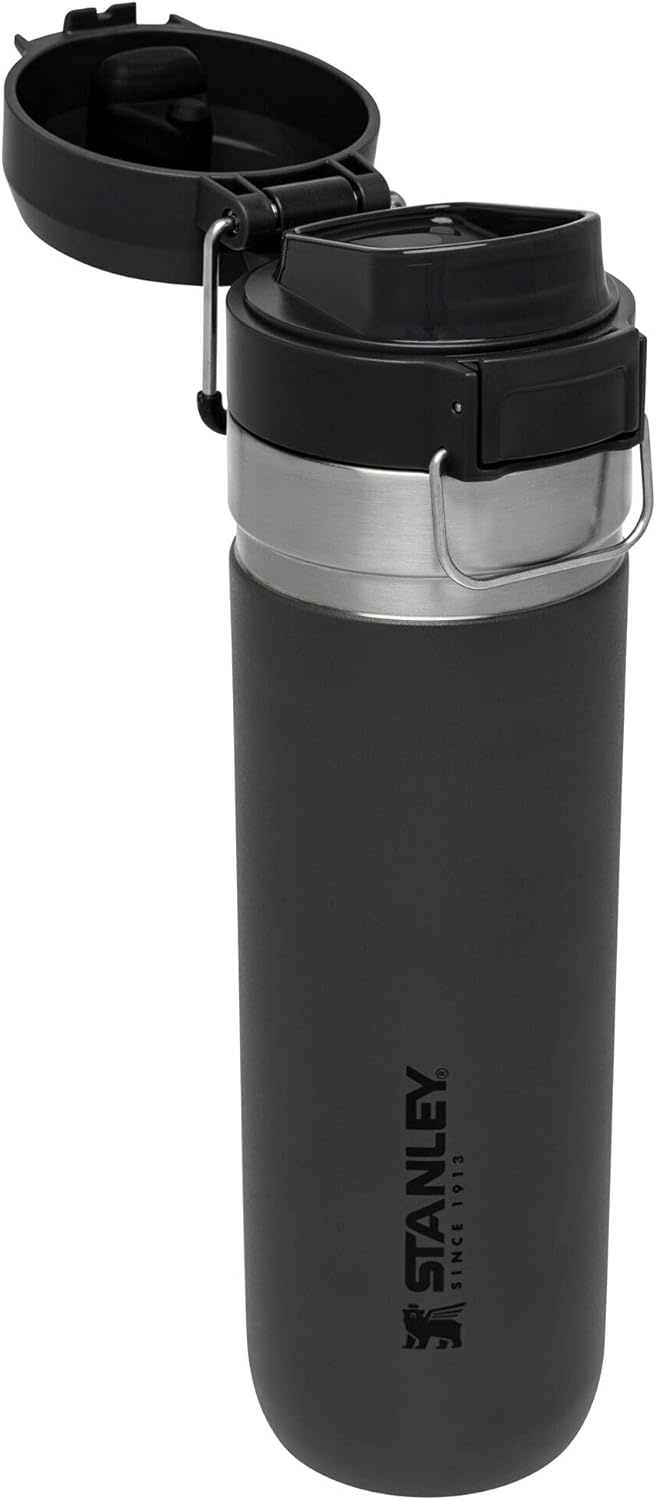 image:imageStanley Quick Flip GO Water Bottle 36 oz Push Button Lid Leakproof and Packable for Travel and Sports Insulated Stainless Steel BPAFree BlackCarbn