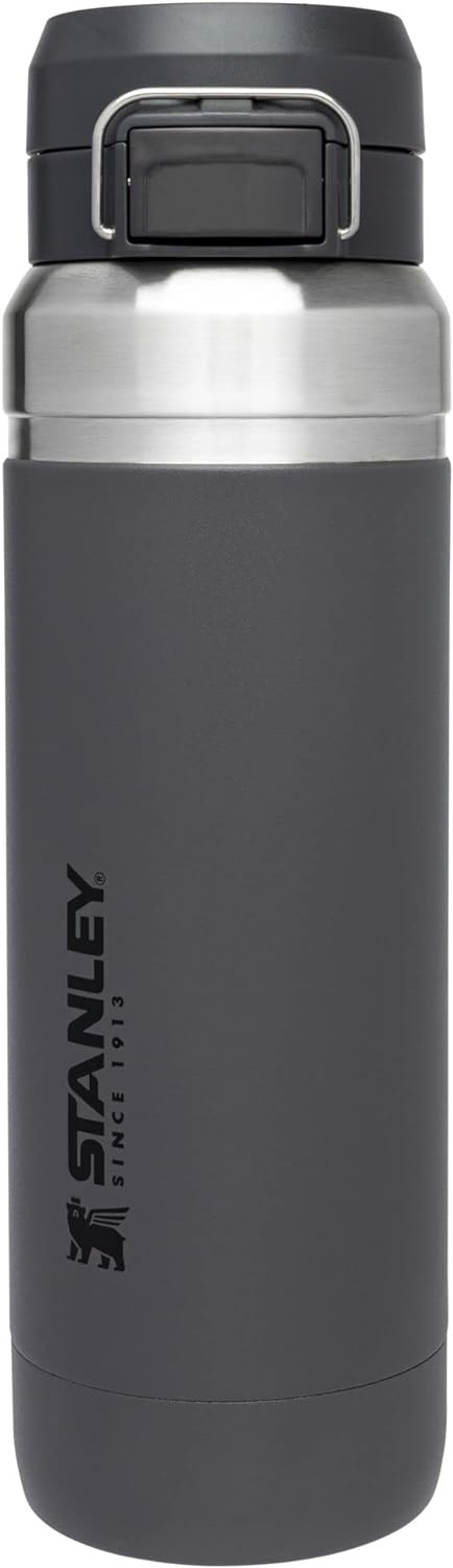 image:imageStanley Quick Flip GO Water Bottle 36 oz Push Button Lid Leakproof and Packable for Travel and Sports Insulated Stainless Steel BPAFree BlackCharcoal