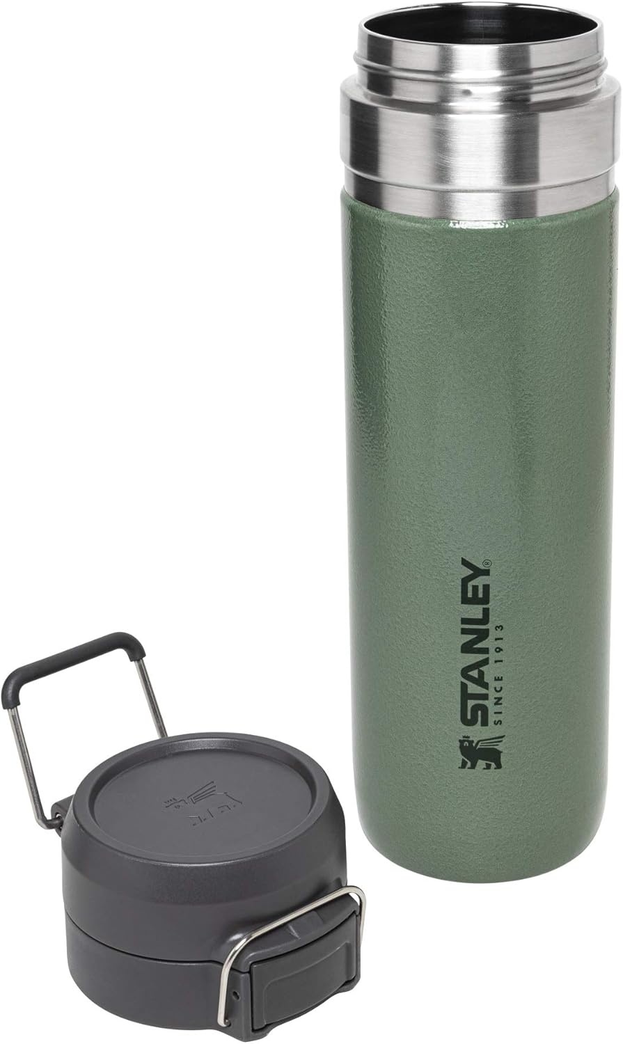 image:imageStanley Quick Flip GO Water Bottle 36 oz Push Button Lid Leakproof and Packable for Travel and Sports Insulated Stainless Steel BPAFree BlackHammertone Green