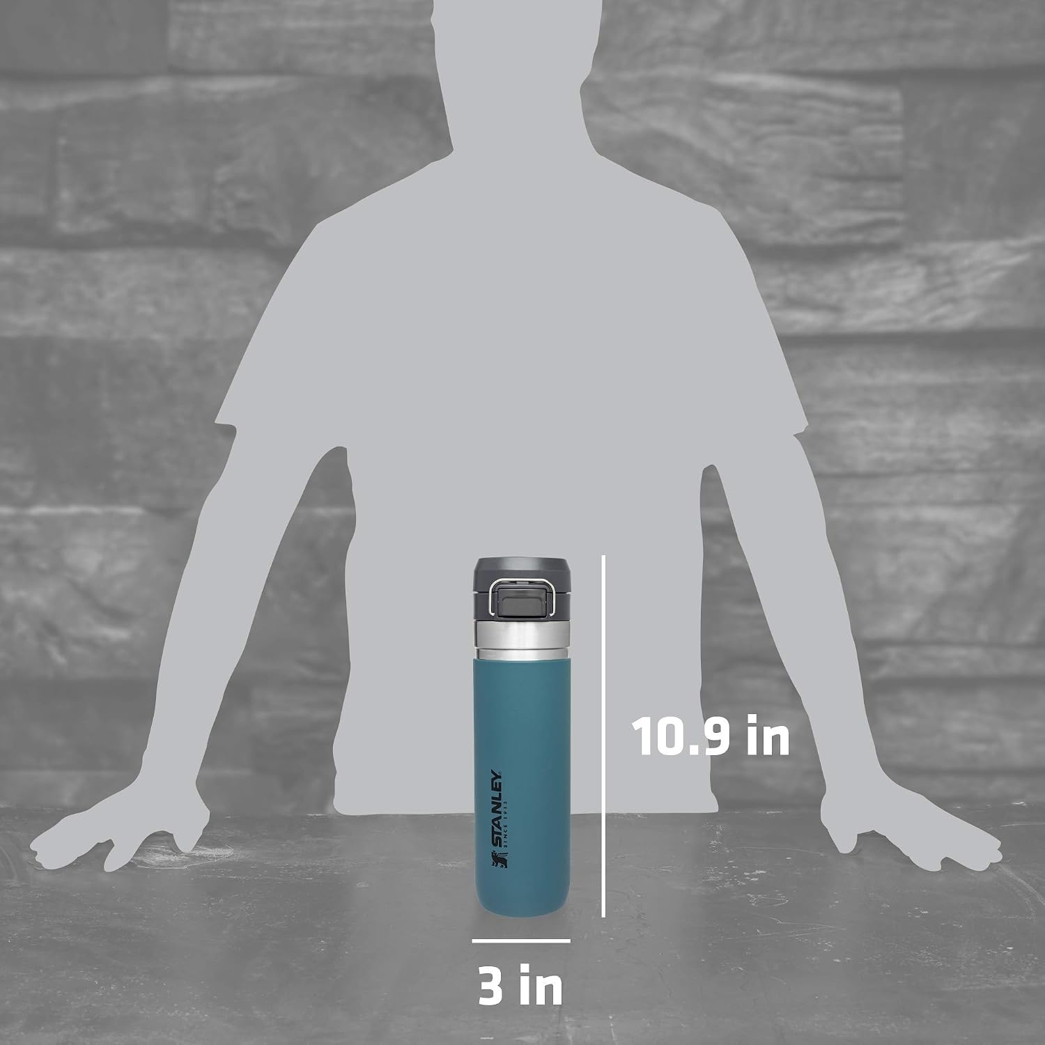 image:imageStanley Quick Flip GO Water Bottle 36 oz Push Button Lid Leakproof and Packable for Travel and Sports Insulated Stainless Steel BPAFree BlackLagoon