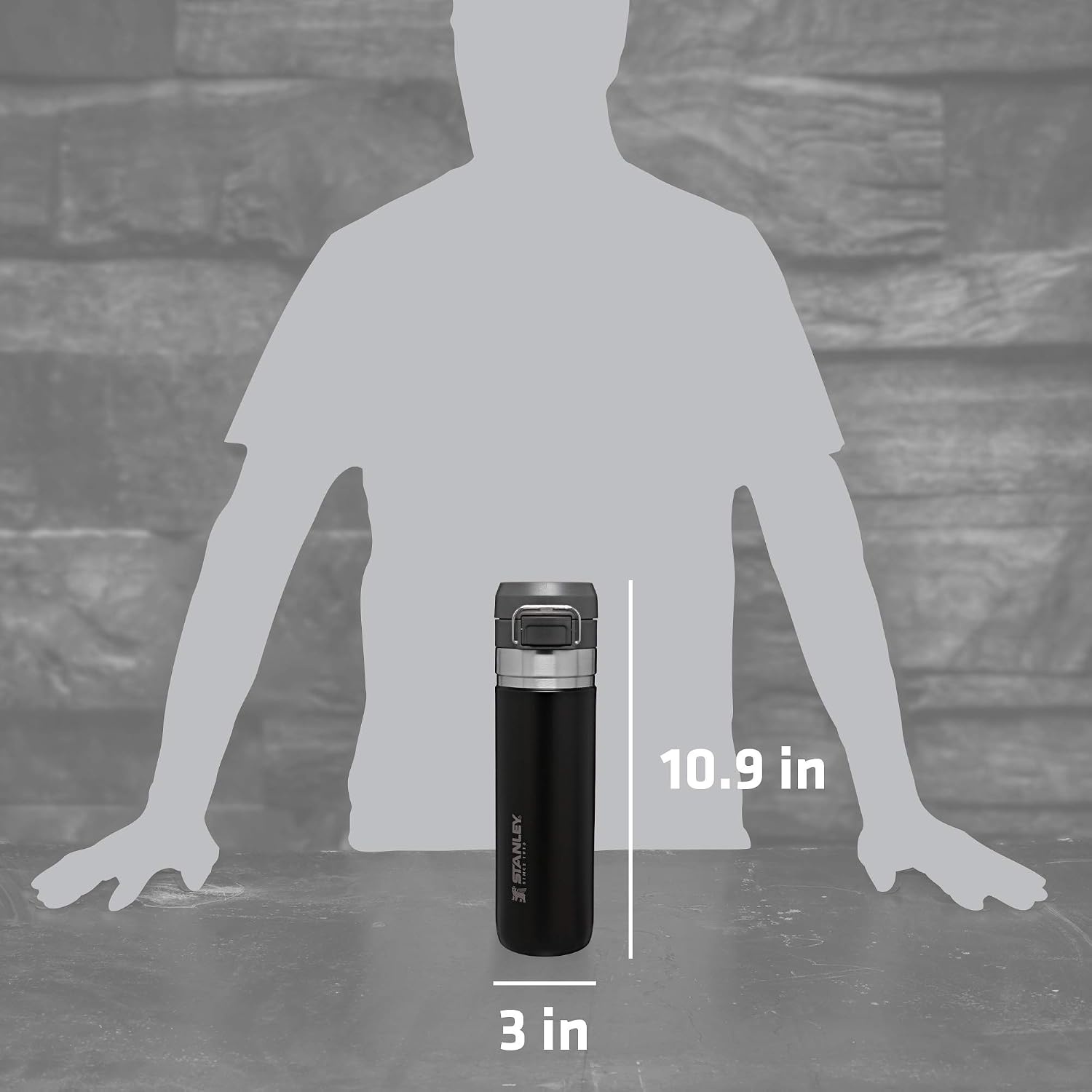 image:imageStanley Quick Flip GO Water Bottle 36 oz Push Button Lid Leakproof and Packable for Travel and Sports Insulated Stainless Steel BPAFree BlackMatte Black