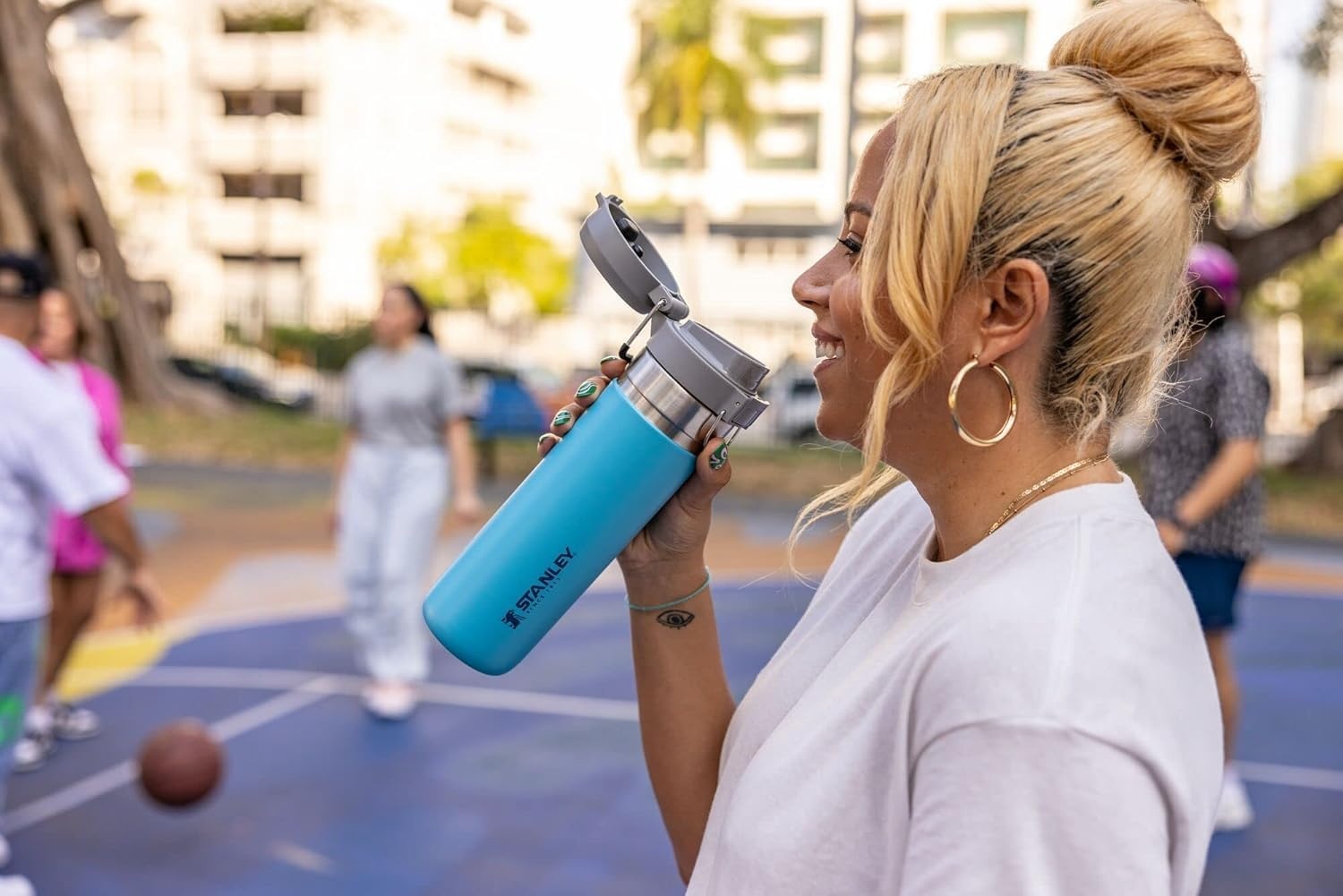 image:imageStanley Quick Flip GO Water Bottle 36 oz Push Button Lid Leakproof and Packable for Travel and Sports Insulated Stainless Steel BPAFree BlackPool