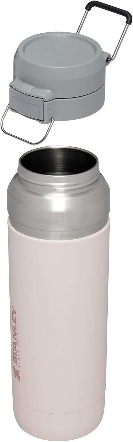 image:imageStanley Quick Flip GO Water Bottle 36 oz Push Button Lid Leakproof and Packable for Travel and Sports Insulated Stainless Steel BPAFree BlackRose Quartz