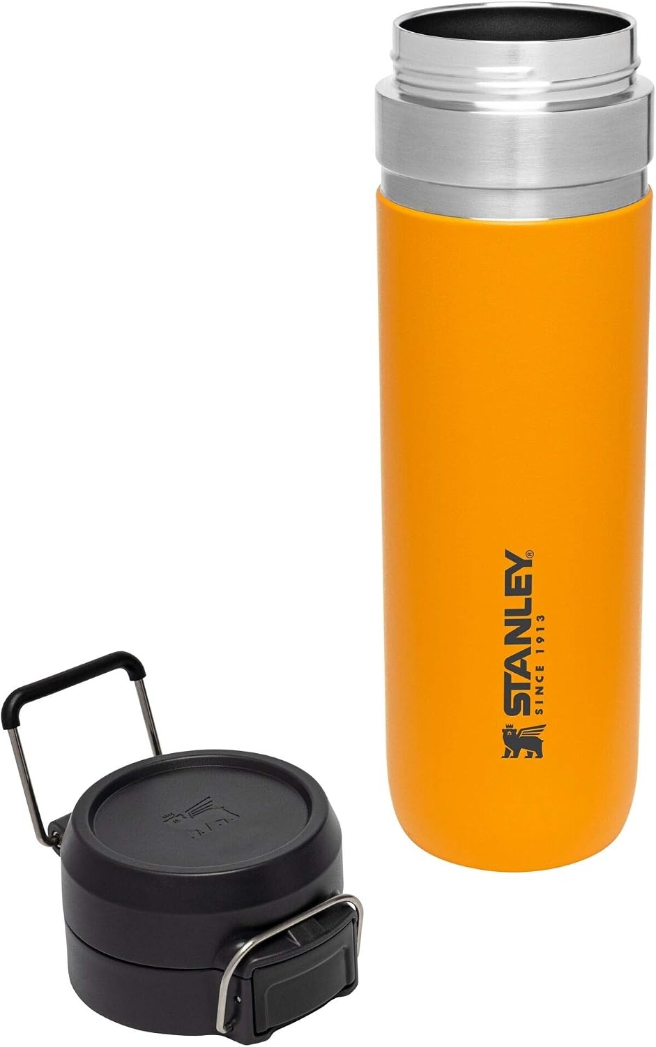 image:imageStanley Quick Flip GO Water Bottle 36 oz Push Button Lid Leakproof and Packable for Travel and Sports Insulated Stainless Steel BPAFree BlackSaffron