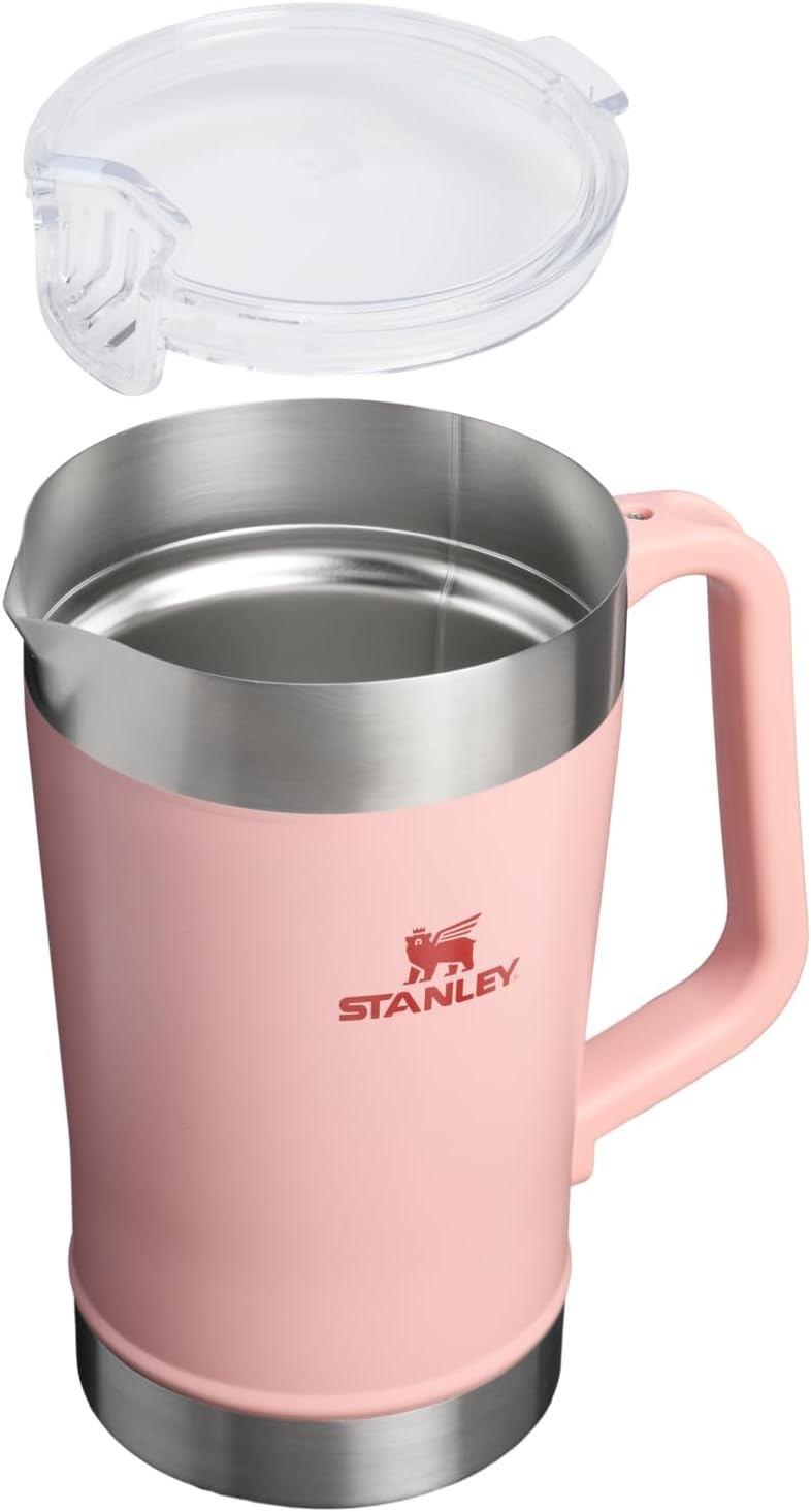 image:imageStanley StayChill Pitcher 64 oz Cold Water Beer and Drink Pitcher with Lid Large Capacity Durable Beverage Container with Handle Insulated Stainless Steel BPAFreePeach Rose