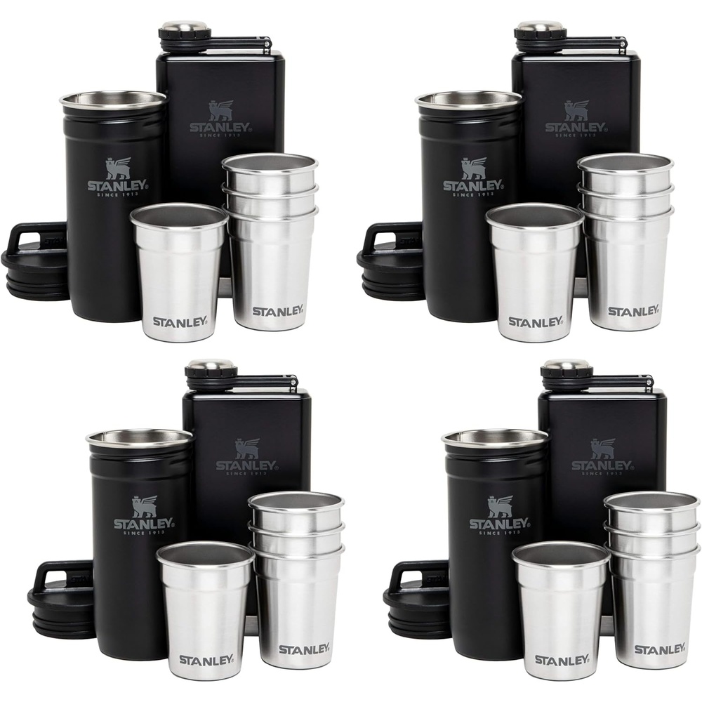 image:imageSTANLEY Adventure PreParty Nesting Shot Glass Set 4 Shot Glasses in Travel Carrying Case Insulated Stainless Steel BPAFree Hammertone GreenMatte Black