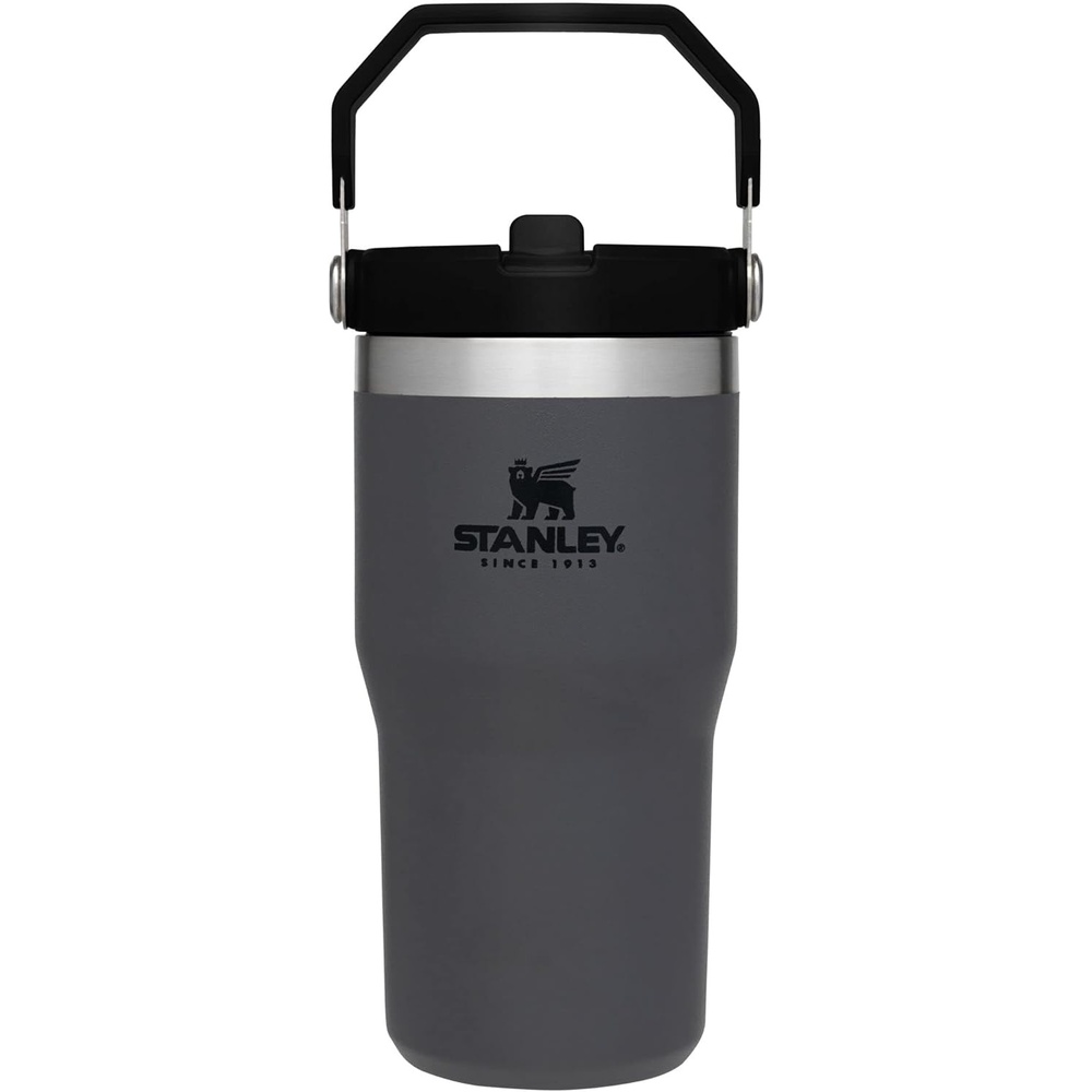 image:imageSTANLEY IceFlow 20 Flip Straw Tumbler 20 oz Pomelo Easy Carry Handle Twist On Lid and Flip Up Straw Leak Resistant Water Bottle Insulated Stainless Steel BPAFreeCharcoal