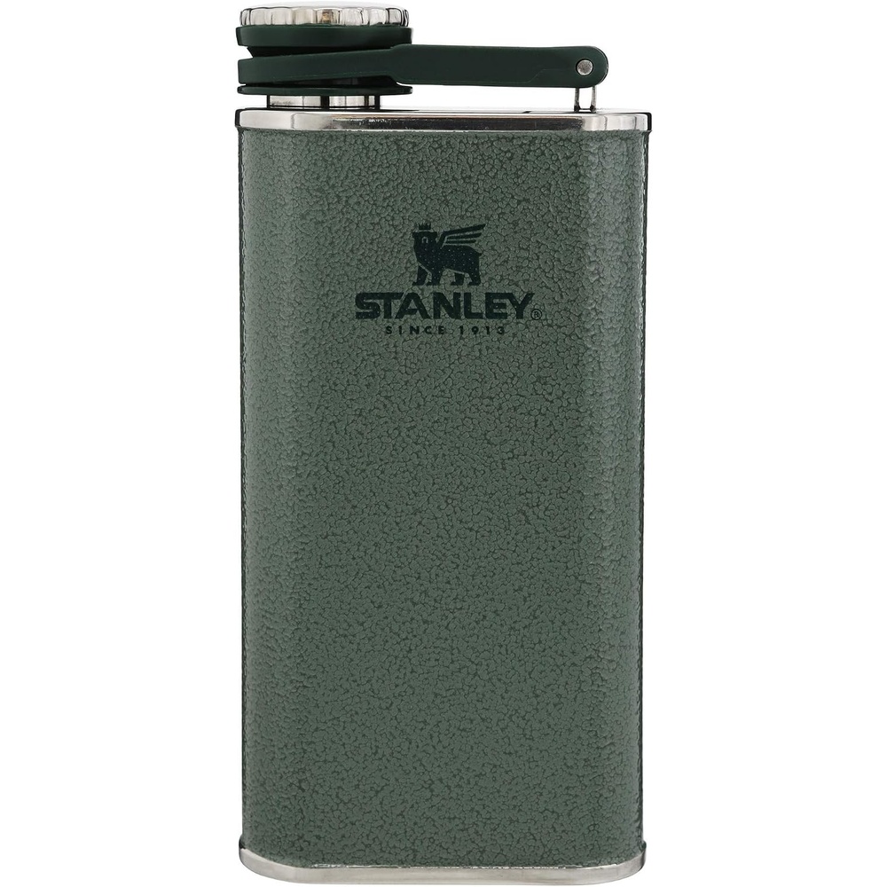 image:imageStanley Classic Easy Fill Wide Mouth Flask 8 oz Leakproof Hip Flask Hinge Connected Never Lose Cap Insulated Stainless Steel Liquor Container BPAFree Hammertone Green8 oz