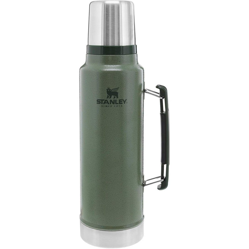 image:imageStanley Classic Legendary Vacuum Bottle 15 qt Wide Mouth with Leakproof Cup Lid Keep Drinks Hot or Cold Packable for Travel Insulated Stainless Steel Thermos BPAFree Hammertone Green