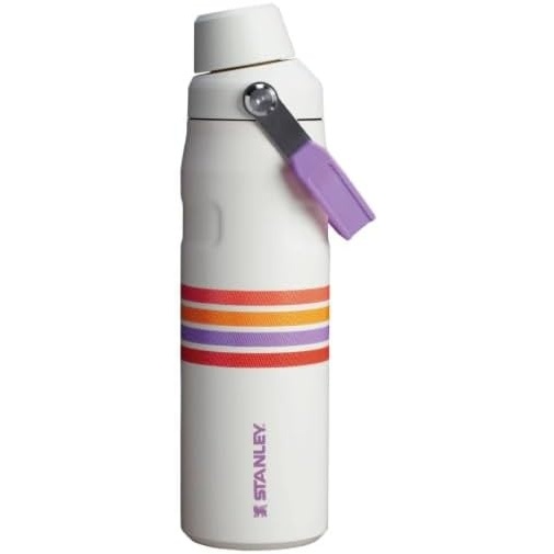 image:imageStanley IceFlow Fast Flow Water Bottle 24 oz Angled Spout Lid Lightweight and Leakproof for Travel and Sports Insulated Stainless Steel BPAFree TigerlilyCream Lilac Stripe