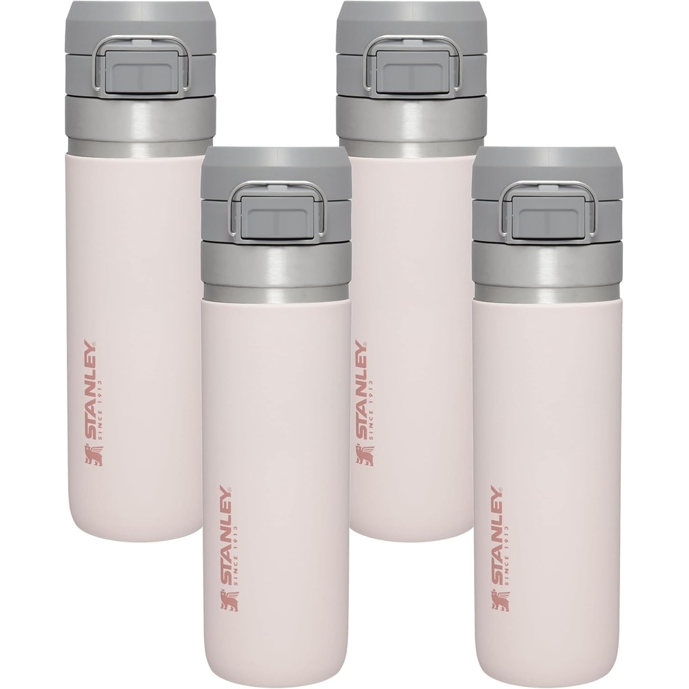 image:imageStanley Quick Flip GO Water Bottle 24 oz Push Button Lid Leakproof and Packable for Travel and Sports Insulated Stainless Steel BPAFree Rose Quartz24 Ounces Pack of 4