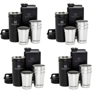 STANLEY Adventure Pre-Party Nesting Shot Glass Set | 4 Shot Glasses in Travel Carrying Case | Insulated Stainless Steel | BPA-Free | Hammertone Green(Matte Black)