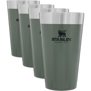 STANLEY Adventure Stacking Beer Pint Glass 16oz | Stackable Drinking Cup for Cold Beverages | Dishwasher Safe | Insulated Stainless Steel Tumbler | BPA-Free |Hammertone Green(1 Count (Pack of 4))