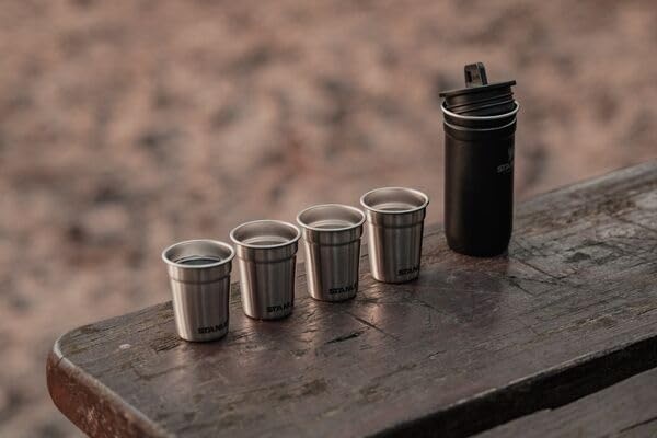 image:imageSTANLEY Adventure PreParty Nesting Shot Glass Set 4 Shot Glasses in Travel Carrying Case Insulated Stainless Steel BPAFree Hammertone Black