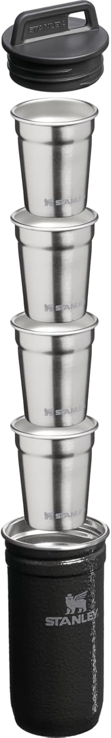 image:imageSTANLEY Adventure PreParty Nesting Shot Glass Set 4 Shot Glasses in Travel Carrying Case Insulated Stainless Steel BPAFree Hammertone Black
