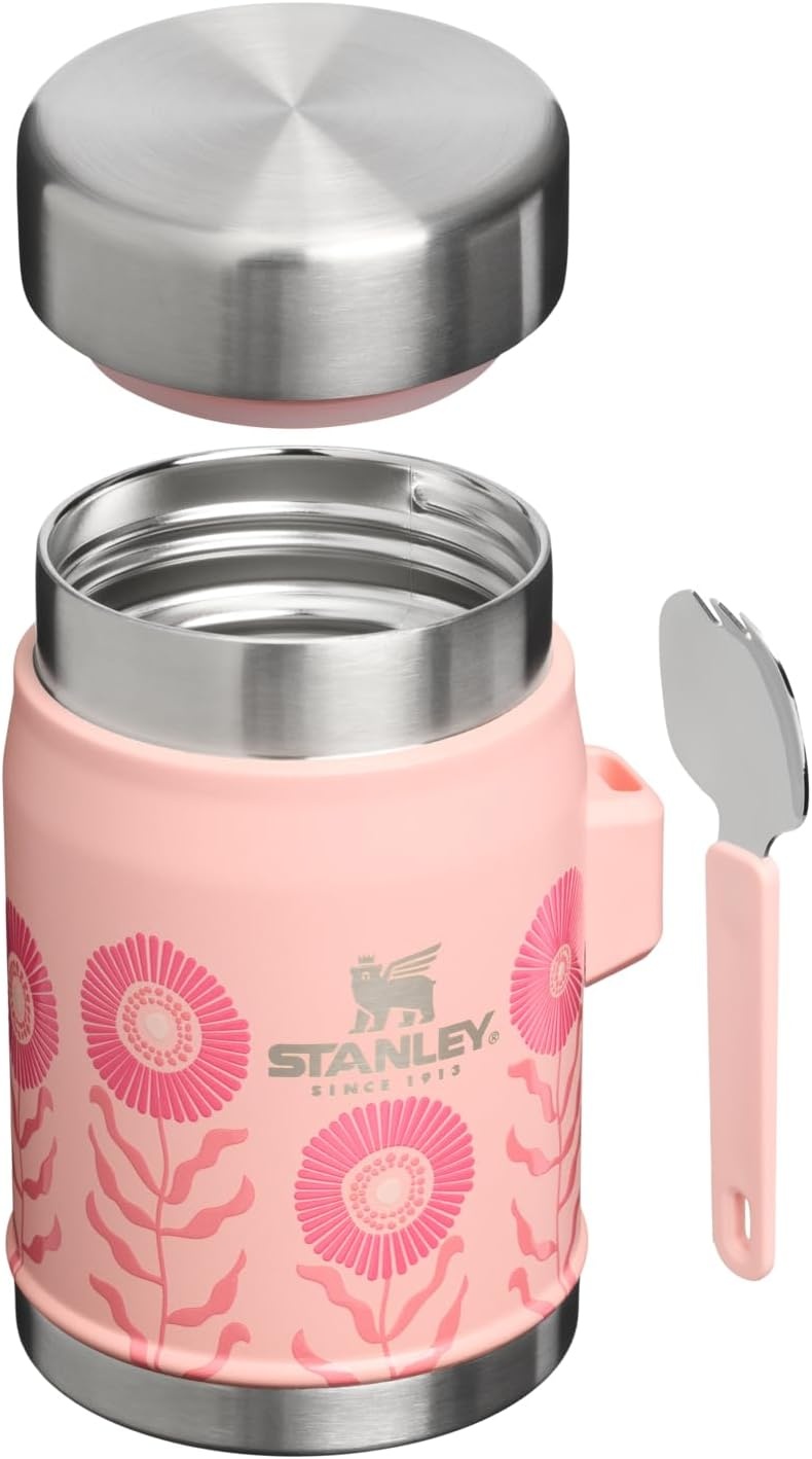 image:imageSTANLEY Classic Food Jar and Spork 14 oz Vacuum Insulated Food Container Wide Mouth Screw On Lid Packable for Travel Stainless Steel with Leakproof Lid BPAFree Sorbet Garden