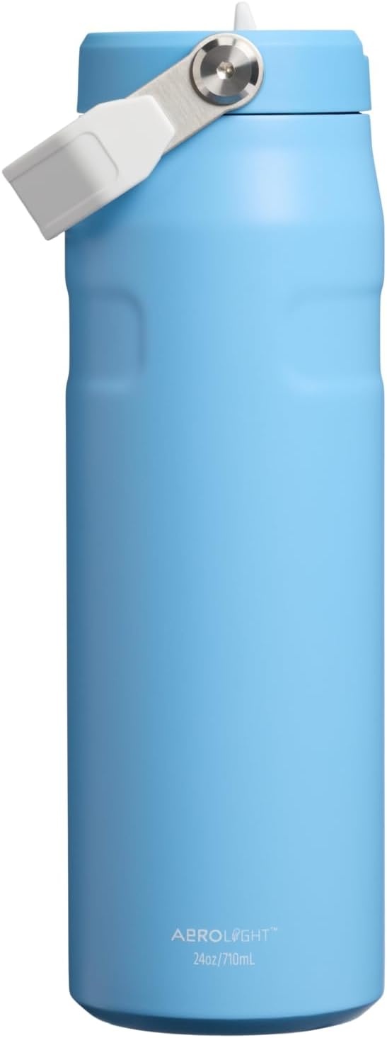 image:imageSTANLEY IceFlow Flip Straw 20 Water Bottle 24 oz BuiltIn Straw with Larger Opening Lightweight and Leak Resistant Insulated Stainless Steel BPAFree Team Light Blue White
