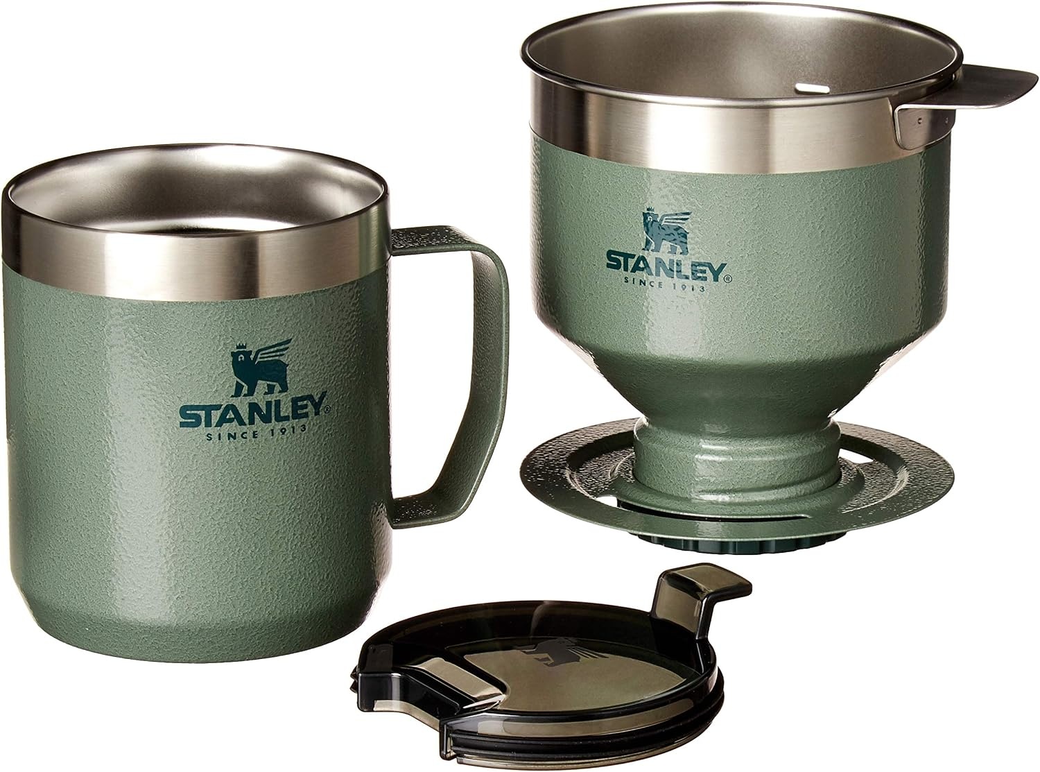 image:imageSTANLEY Perfect Brew Pour Over Set 12 oz Camp Mug with Lid Included Drip Coffee Maker with Reusable Filter Insulated Stainless Steel BPAFree Cream GlossHammertone Green