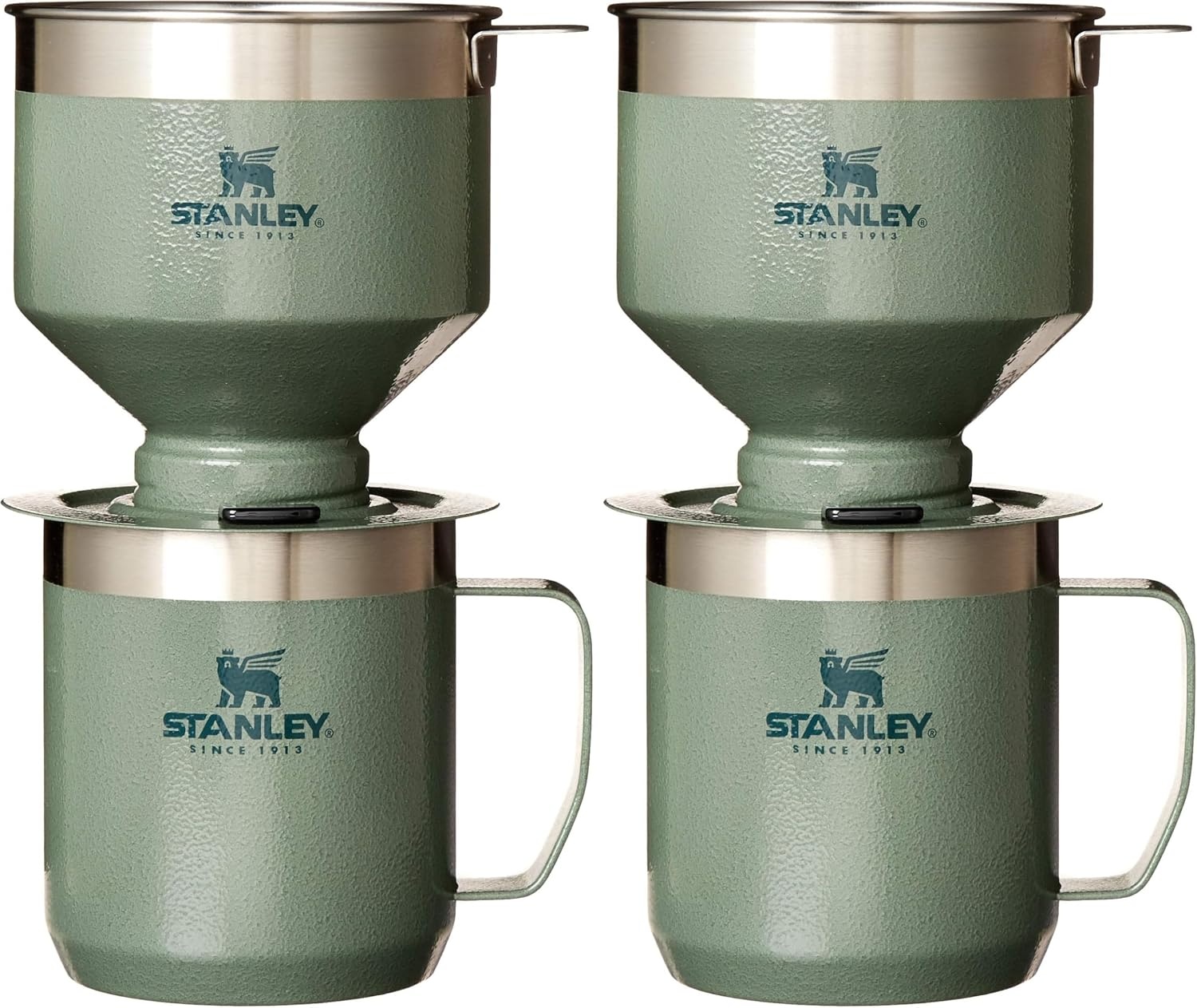 image:imageSTANLEY Perfect Brew Pour Over Set 12 oz Camp Mug with Lid Included Drip Coffee Maker with Reusable Filter Insulated Stainless Steel BPAFree Cream GlossHammertone Green