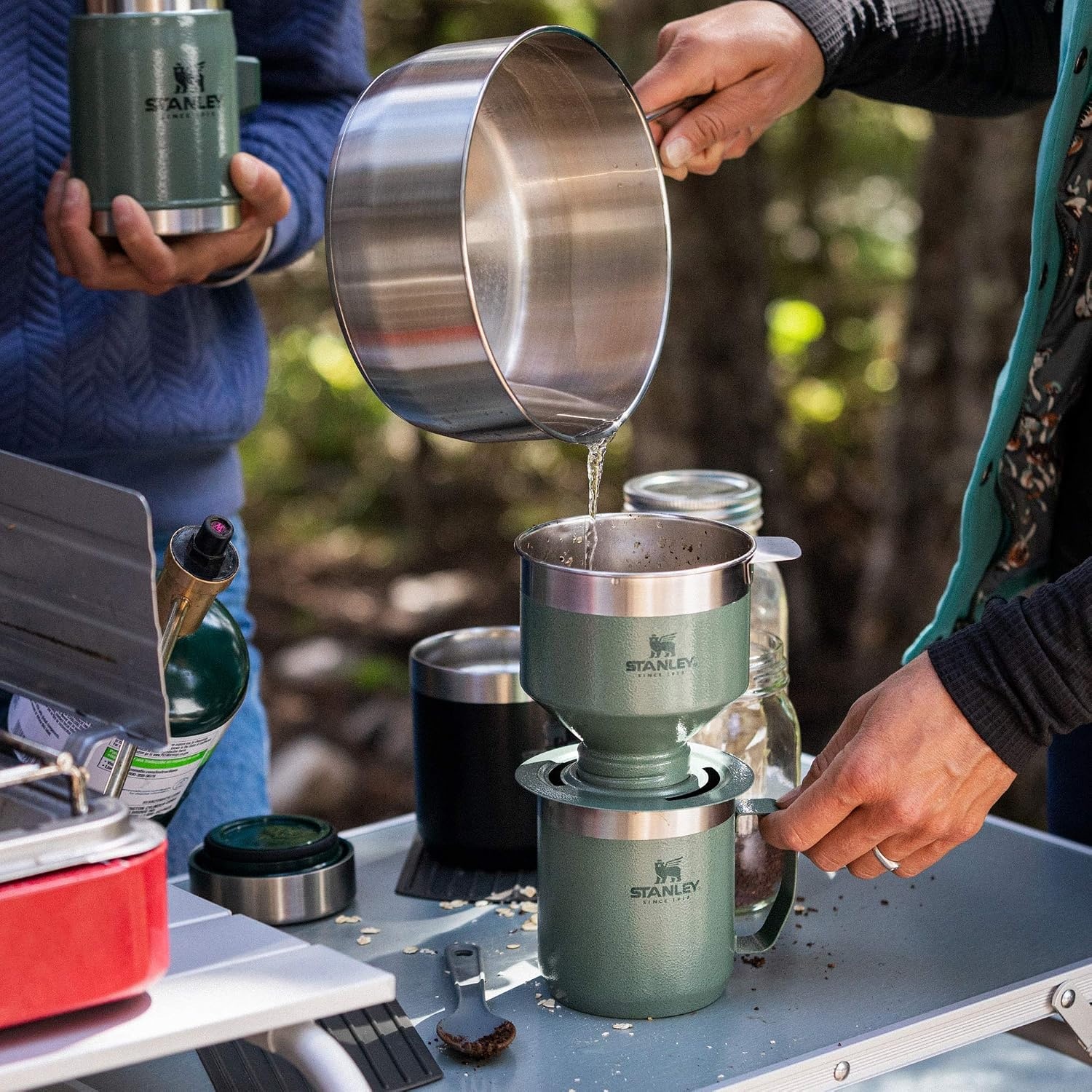 image:imageSTANLEY Perfect Brew Pour Over Set 12 oz Camp Mug with Lid Included Drip Coffee Maker with Reusable Filter Insulated Stainless Steel BPAFree Cream GlossHammertone Green