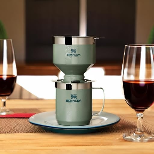 image:imageSTANLEY Perfect Brew Pour Over Set 12 oz Camp Mug with Lid Included Drip Coffee Maker with Reusable Filter Insulated Stainless Steel BPAFree Cream GlossHammertone Green