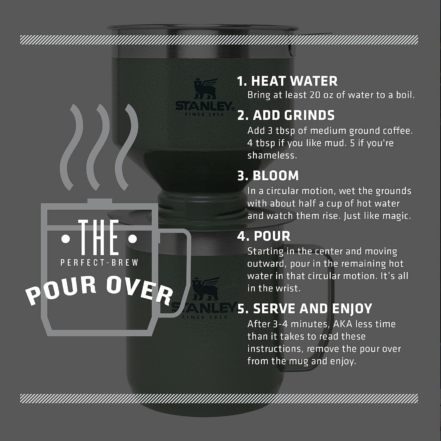 image:imageSTANLEY Perfect Brew Pour Over Set 12 oz Camp Mug with Lid Included Drip Coffee Maker with Reusable Filter Insulated Stainless Steel BPAFree Cream GlossHammertone Green
